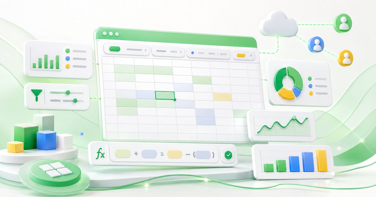 Google Sheets cheat sheet with formulas, charts, filters, collaboration, and spreadsheet tools
