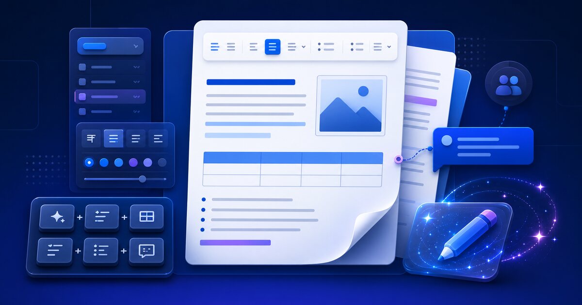 Microsoft Word cheat sheet with document formatting, shortcuts, tables, and AI writing tools